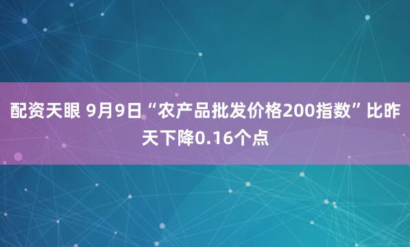 配资天眼 9月9日“农产品批发价格200指数”比昨天下降0.16个点